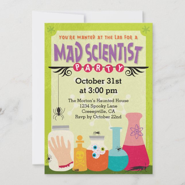 Invitación Fiesta científico loco (Anverso)