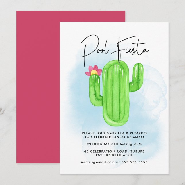 Invitación Fiesta Cinco de Mayo de la Piscina de Cactus (Anverso / Reverso)