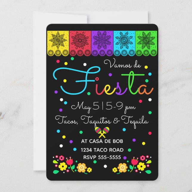 Invitación Fiesta Cinco de Mayo Papercusión y Floral Folclore (Anverso)