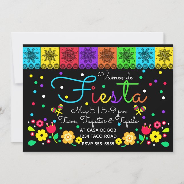 Invitación Fiesta Cinco de Mayo Papercusión y Floral Folclore (Anverso)