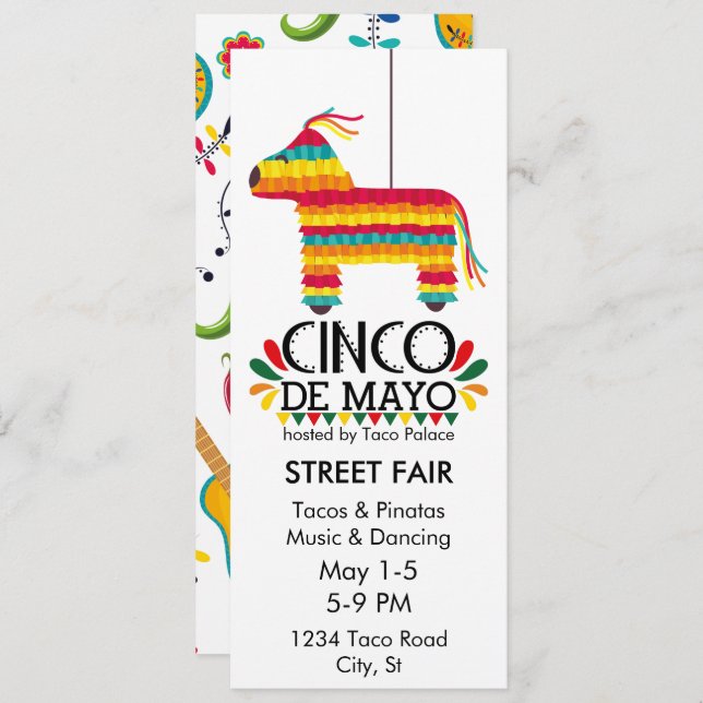 Invitación Fiesta Cinco de Mayo Pinata (Anverso / Reverso)