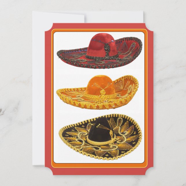 Invitación Fiesta Cinco De Mayo Sombreros (Anverso)