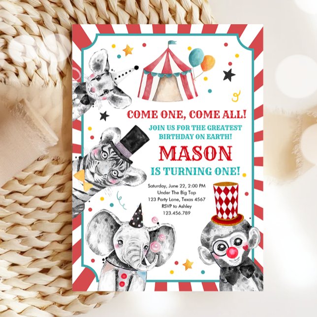 Invitación Fiesta Circo Animales Fiesta de Carnaval Primer Cu (Subido por el creador)