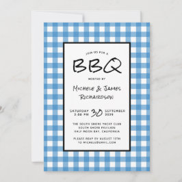 Invitación Fiesta Clásica de Barbacoa con Cuadros Azules y Bl