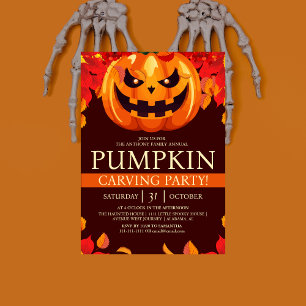 Invitación Fiesta Clásica de Calabaza de Otoño con Tallado de
