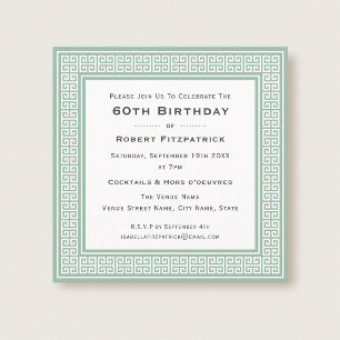 Invitación Fiesta clásica de cumpleaños 60 verde con llave gr