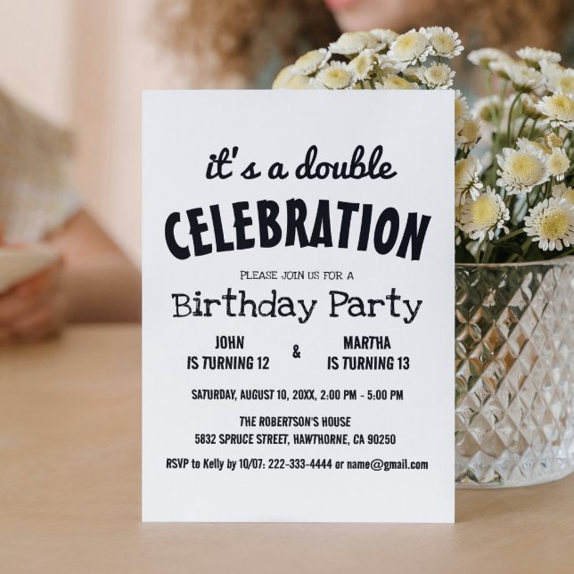 Invitación Fiesta clásica de cumpleaños doble blanco y negro (Subido por el creador)