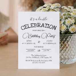 Invitación Fiesta clásica de cumpleaños doble blanco y negro