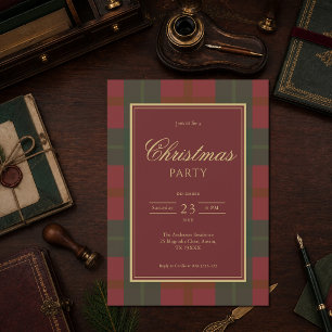 Invitación Fiesta Clásica de Navidad de Cuadro Escocés Rojo V