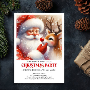 Invitación Fiesta Clásica de Navidad de Santa y Rudolph