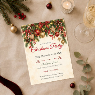 Invitación Fiesta Clásica de Navidad en Rojo Dorado