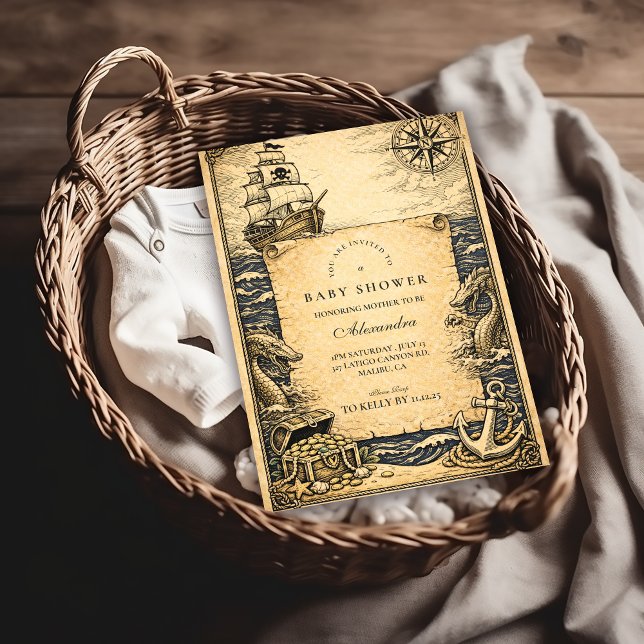 Invitación Fiesta Clásica de Piratas para Bebé con Libro de C (Subido por el creador)