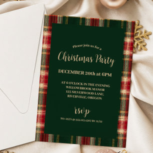 Invitación Fiesta Clásica de Tartán de Navidad a Cuadros