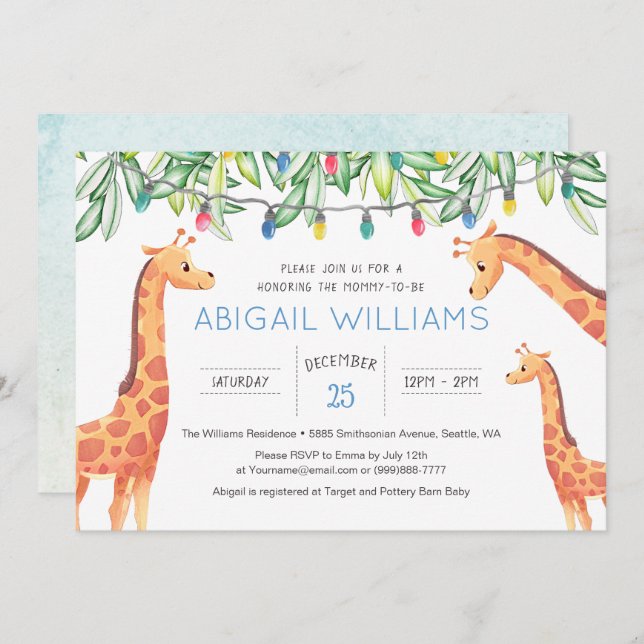 Invitación Fiesta clásico de jirafa Safari Baby Shower (Anverso / Reverso)