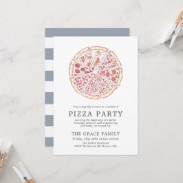 Invitación Fiesta clásico de pizza | Bandas azules de pizarra