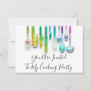Invitación Fiesta Cocinando Chef Golden Kitchen Holograph Rai