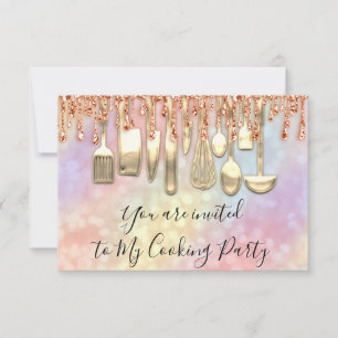 Invitación Fiesta Cocinando Chef Rosa del Holograma de Cocina