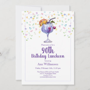 Invitación Fiesta Cóctel Acuarela Divertida Cumpleaños 90