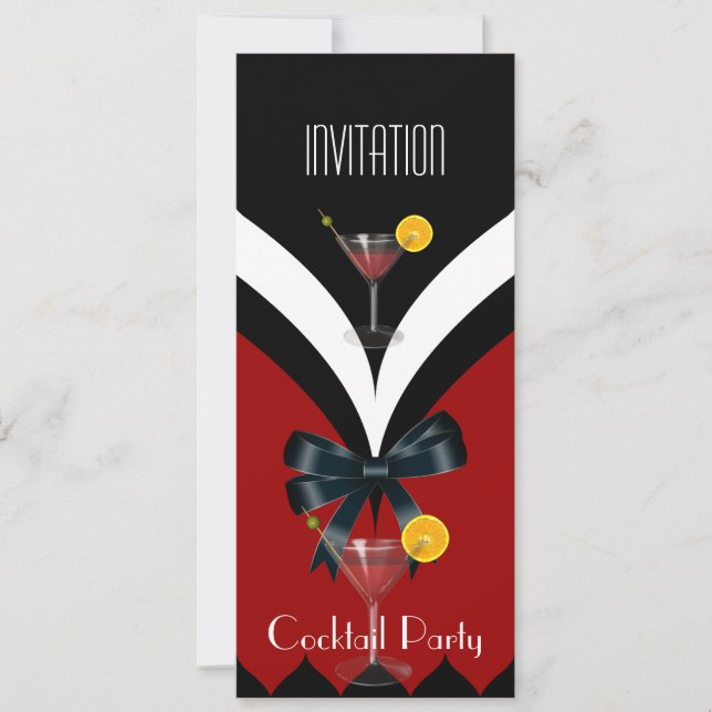 Invitación Fiesta Cóctel Corbata de Lazo Roja Negr (Anverso)