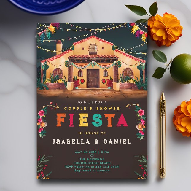 Invitación Fiesta Coed Hacienda Mexicana Boda Ducha Pareja (rancho mexican wedding couple shower invitation fiesta hacienda watercolor earthy brown elegant coed)