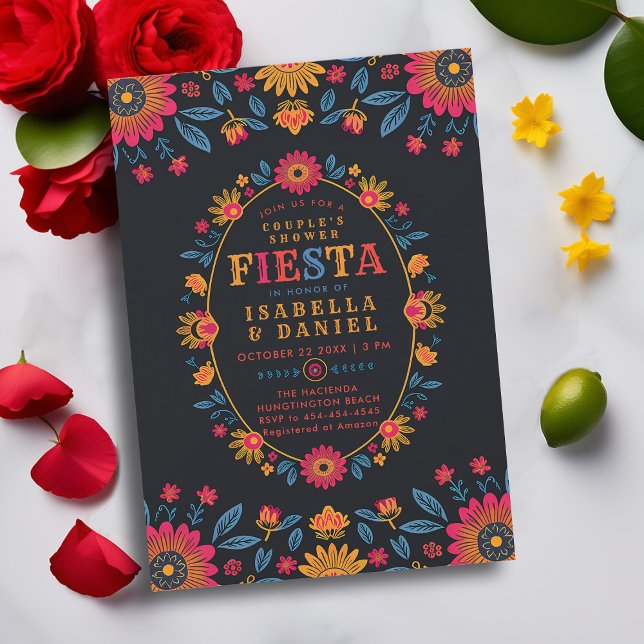 Invitación Fiesta Coed Rancho Mexicano Boda Ducha Pareja (rancho mexican wedding couple shower invitation fiesta hacienda watercolor flowers elegant jack jill)