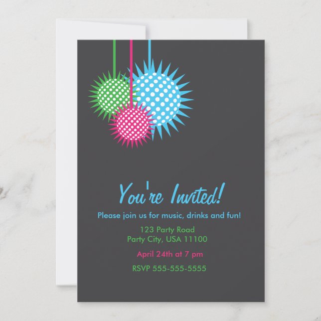 Invitación Fiesta Colorful Disco Ball (Anverso)