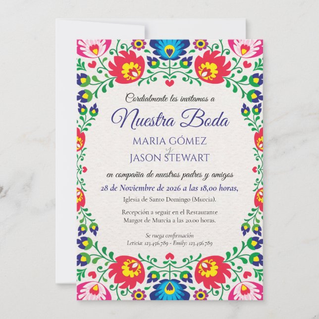 Invitación Fiesta Colorful Floral Botanical Spanish Wedding (Anverso)