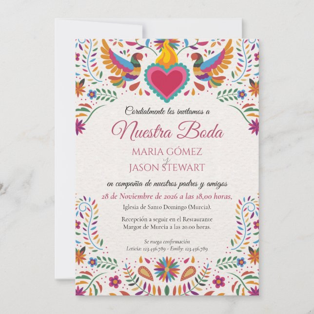 Invitación Fiesta Colorful Flowers Botanical Spanish Wedding (Anverso)