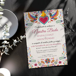 Invitación Fiesta Colorful Flowers Botanical Spanish Wedding