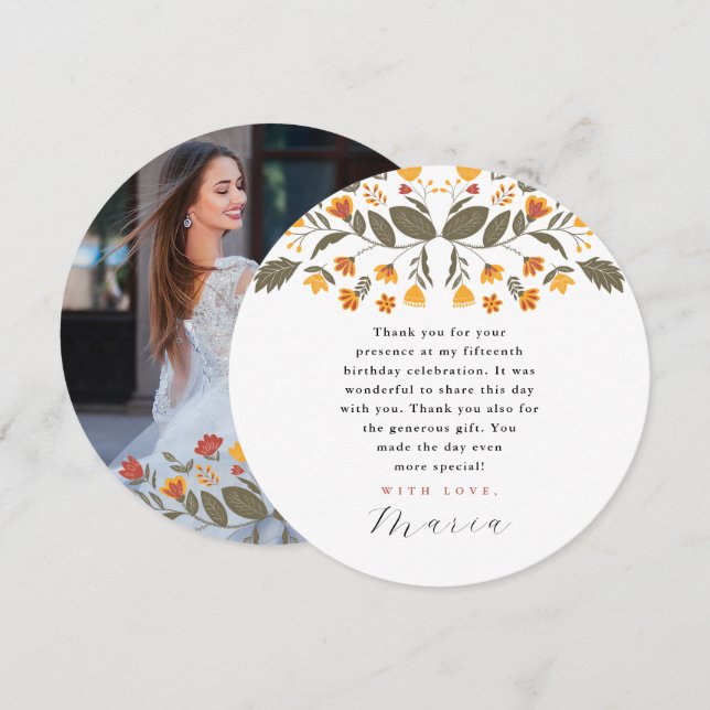 Invitación Fiesta Colorida Cumpleaños 15 Años Foto Gracias (Anverso / Reverso)