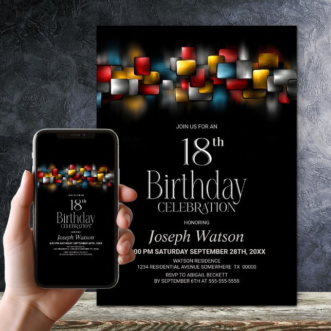 Invitación Fiesta Colorida de Cumpleaños 18 Abstracta (Subido por el creador)