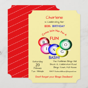 Invitación Fiesta colorida divertida tema de Bingo