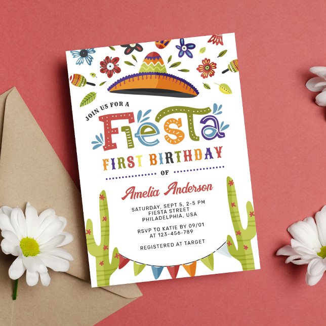 Invitación Fiesta Colorida Moderna Primer Cumpleaños Mexicano (Subido por el creador)