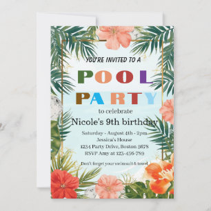 Invitación Fiesta Colorida Tropical en la Piscina Cumpleaños