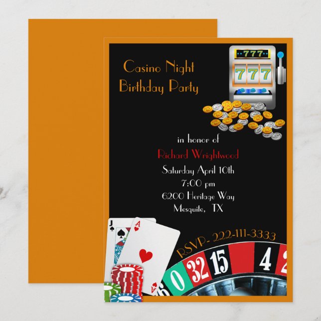 Invitación Fiesta colorido de Casino Night (Anverso / Reverso)