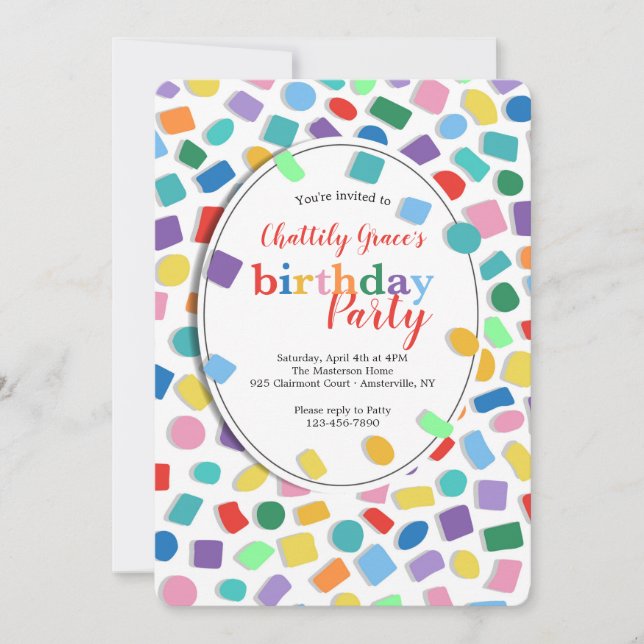 Invitación Fiesta colorido de Confetti (Anverso)