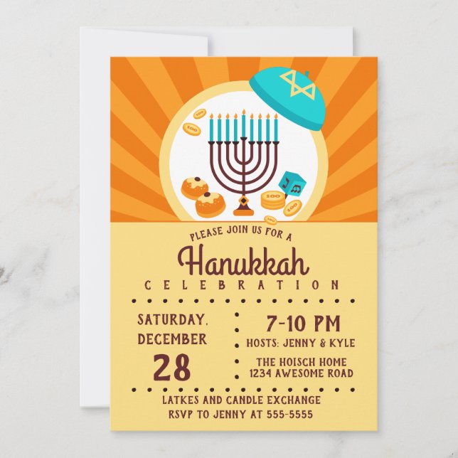 Invitación Fiesta colorido de Hanukkah (Anverso)