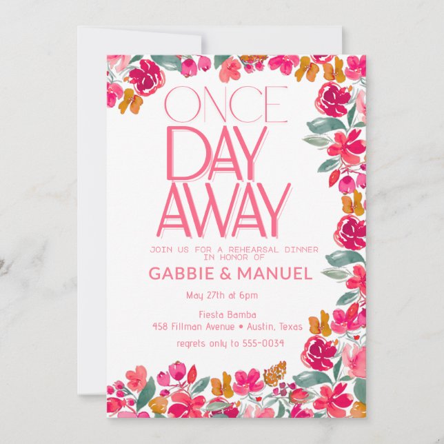 Invitación Fiesta Colorido Floral Black Rehearner (Anverso)
