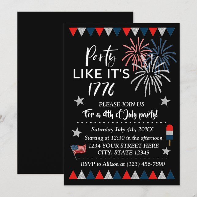 Invitación Fiesta como es 1776 // 4 de julio Fiesta invitado (Anverso / Reverso)