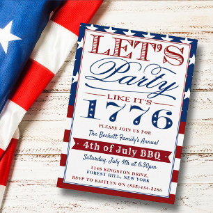 Invitación Fiesta como si fuera 1776   4 De Julio Fiesta