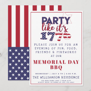 Invitación Fiesta como si fuera 1776 - BBQ del Día Conmemorat