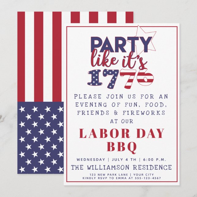 Invitación Fiesta como si fuera la barbacoa del Día del Traba (Anverso / Reverso)