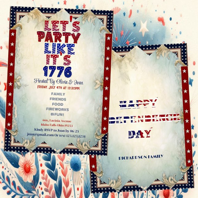 Invitación Fiesta como si fuera Shabby Chic 1776 4 de julio (Let's Party Like It's 1776 Shabby Chic 4th Of July Invitation)