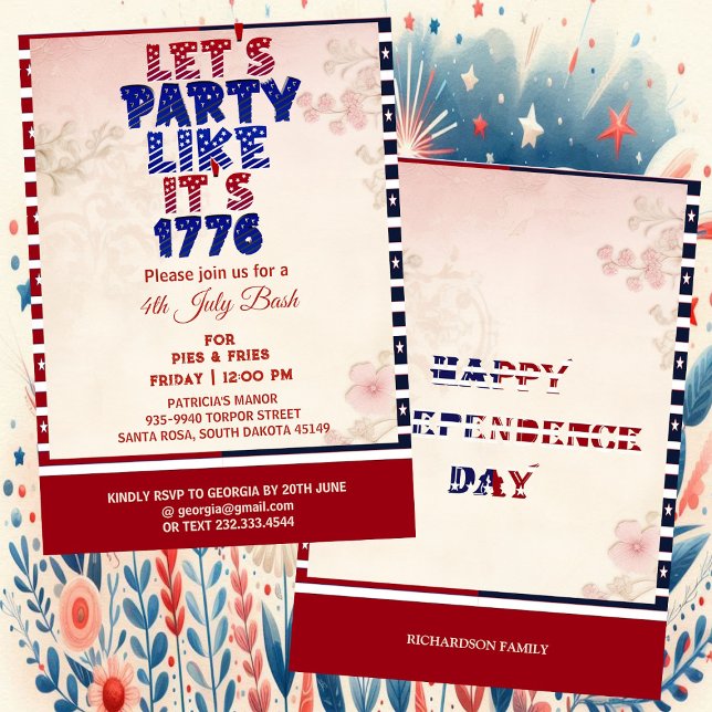 Invitación Fiesta como si fuera Shabby Chic 1776 4 de julio (Let's Party Like It's 1776 Shabby Chic 4th July Invitation)
