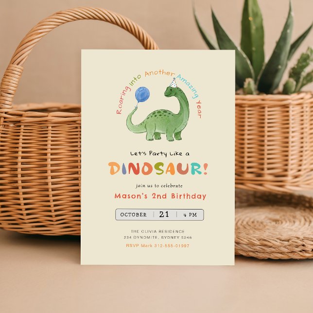 Invitación Fiesta como un Dinosaurio Acuarela Dino Segundo Cu (Subido por el creador)