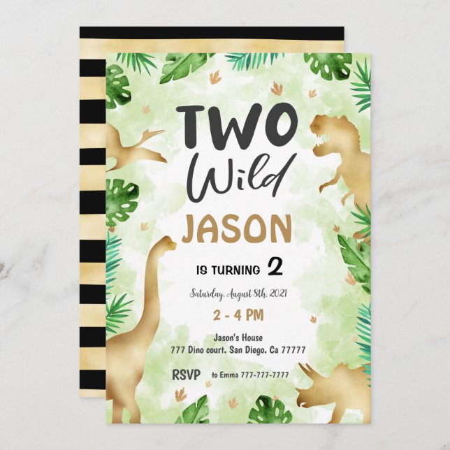 Invitación Fiesta Como Un Dinosaurio, Cumpleaños De Los Dinos (Anverso / Reverso)