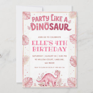 Invitación fiesta como un dinosaurio rosa cumpleaños de dinos