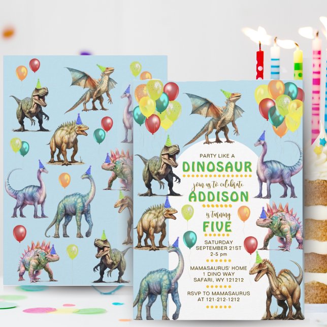 Invitación Fiesta Como Un Divertido Dinosaurio Y Un Baluarte  (Party Like a Dinosaur Fun & Cute Birthday)