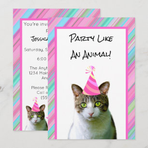 Invitación Fiesta Como Un Gato Animal Con Gorra Fiesta Cumple