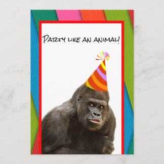 Invitación Fiesta Como Un Gorila Animal Con Cumpleaños Gorra